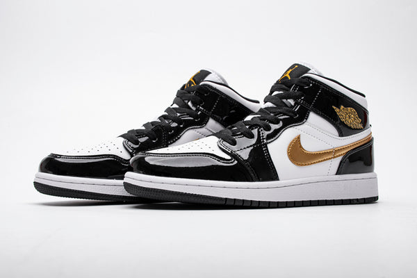 Air Jordan 1 Mid “Black Gold Patent Leather”